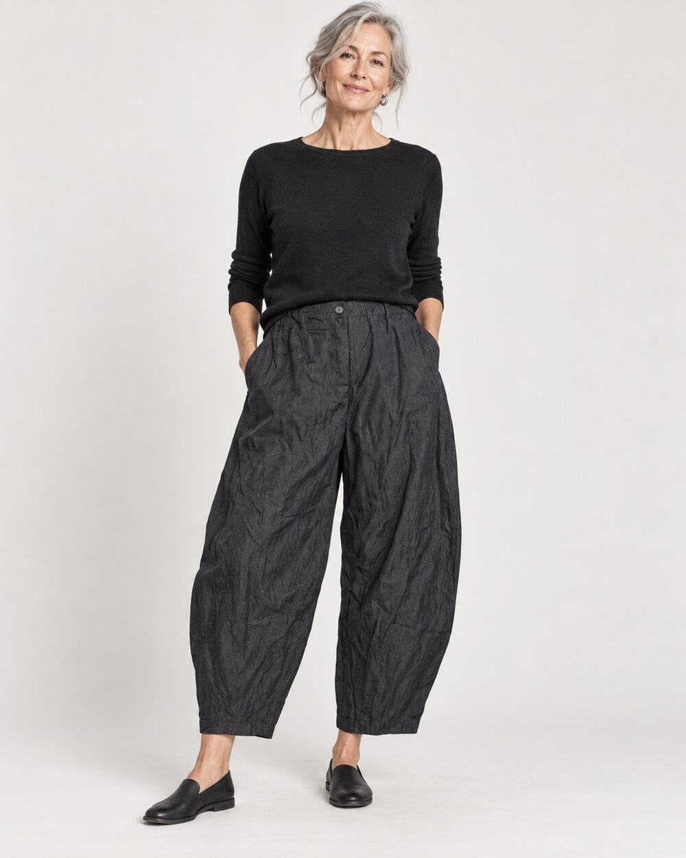 OSKA Sparkle Black Barrel-Leg Tencel Blend Pants